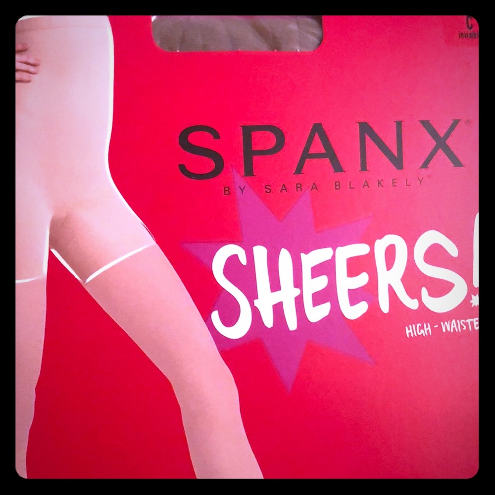 Nude, high-waisted, shapewear hose by Spanx.